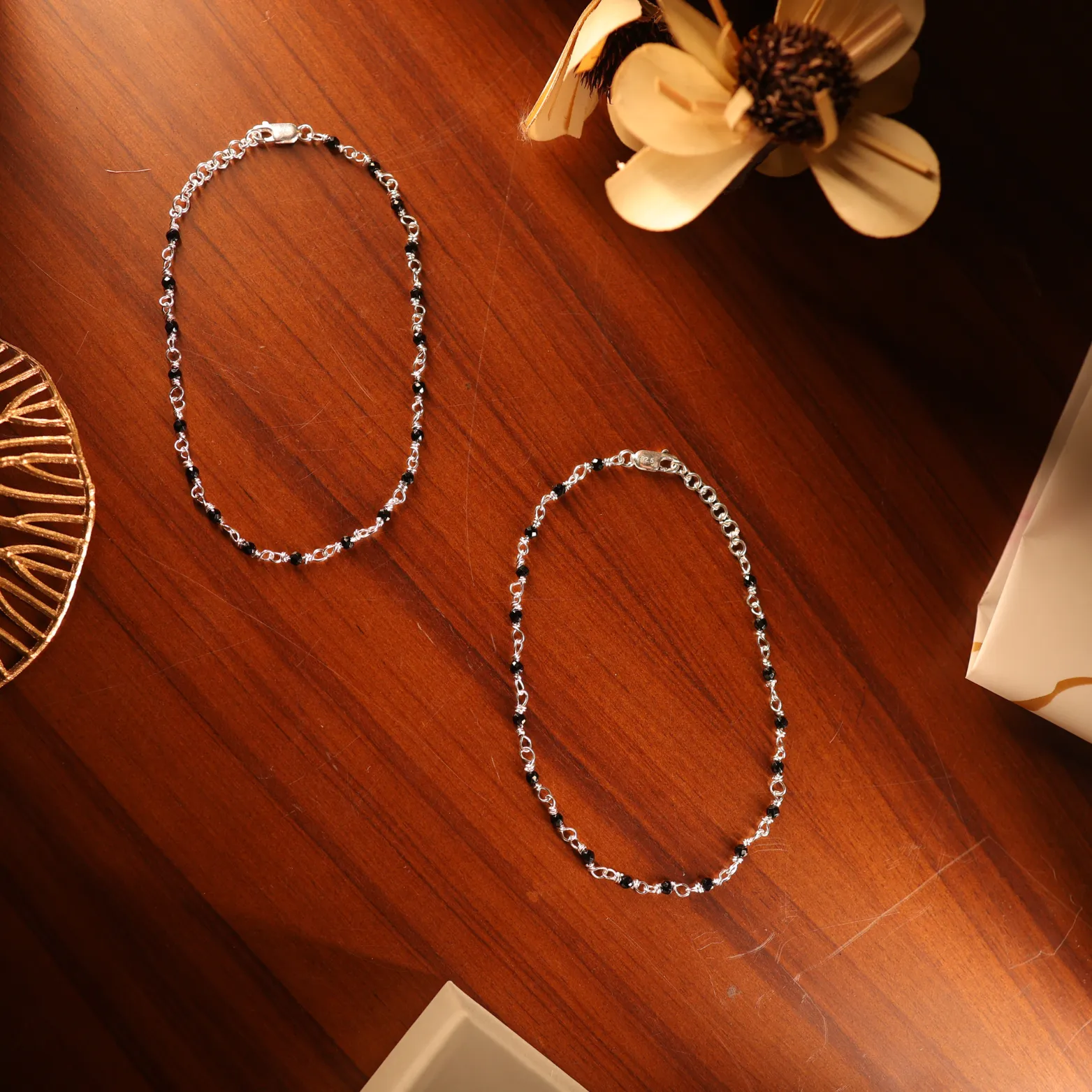 Black Bead Nazariya Anklets